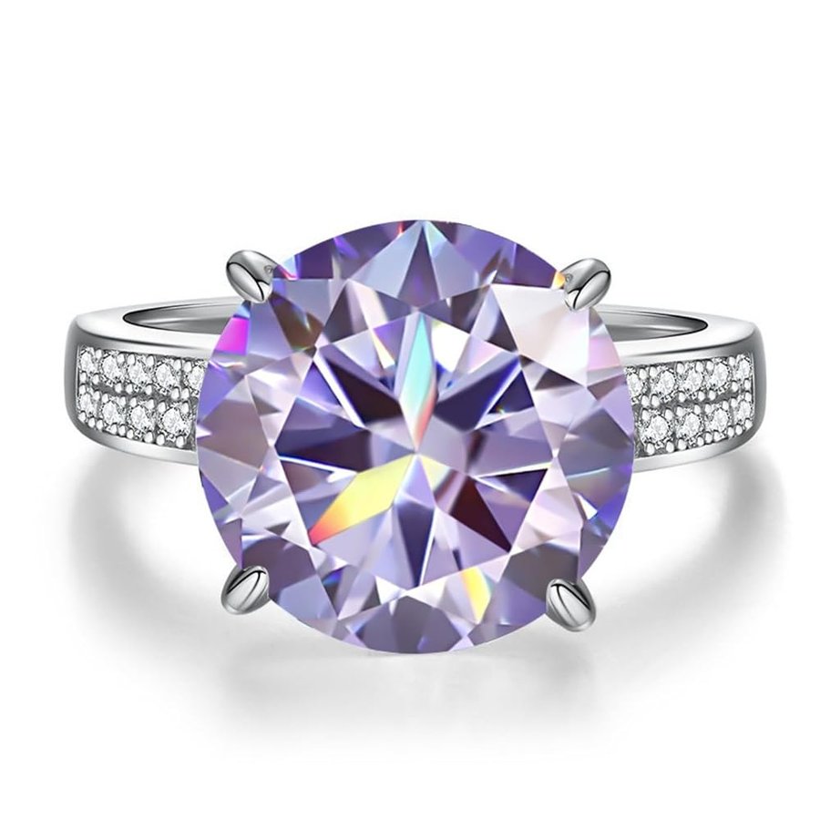 Anelli con Diamanti, FEDI Nuziali in Moissanite da 5 ct for Donna Anelli con Diamanti VVS1 a Taglio Rotondo D Color di Fidanzamento in Certificato(Purple,8)