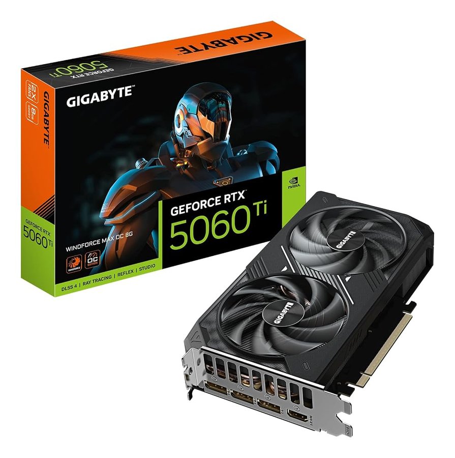 Gigabyte GeForce RTX 5060 Ti WINDFORCE MAX OC 8G Scheda Grafica – 8 GB GDDR7, 128 bit, PCI-E 5.0, 2617MHz Frequenza del core, 3 x DisplayPort, 1 x HDMI, NVIDIA DLSS 4, GV-N506TEAGLEMAX OC-8GD