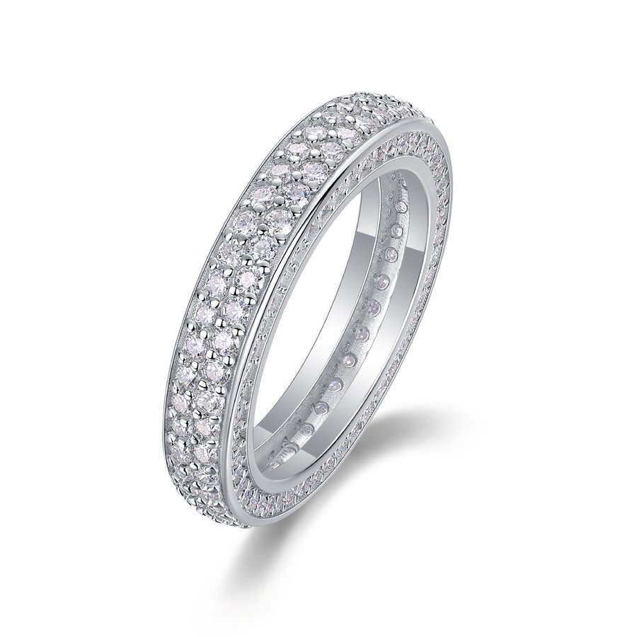 S925 Silver 3.6g Platinum Plated Moissanite Ring, 4.0mm 164pcs D VVS1 Eternity Band, GRA Certified US 5-9