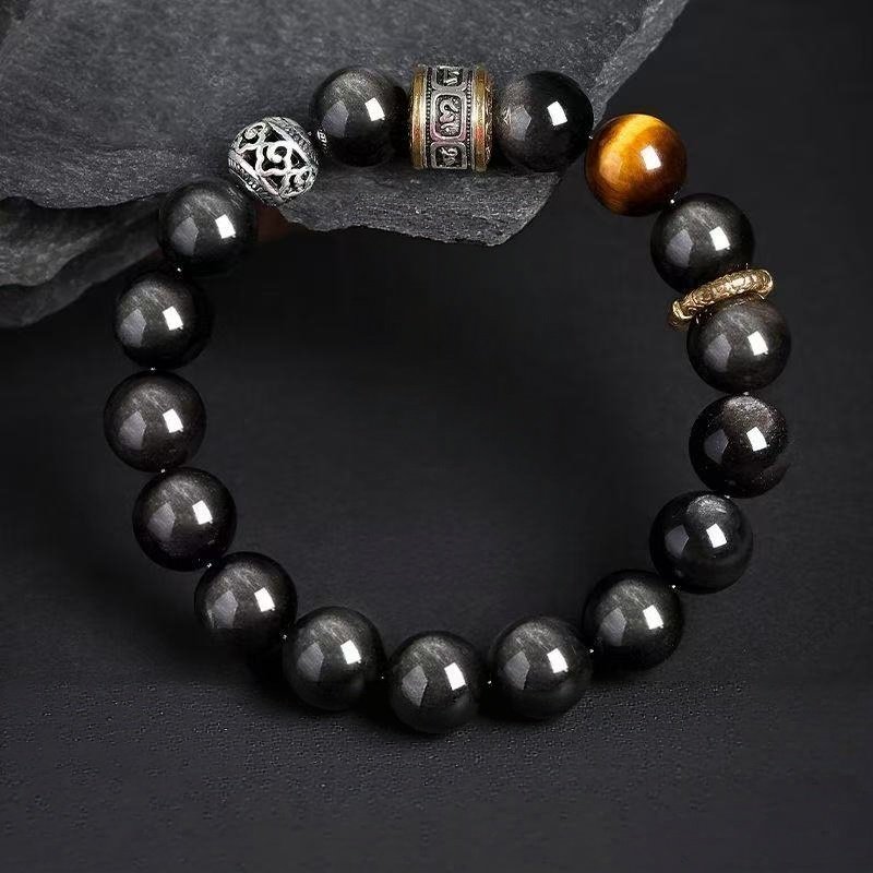 Silver Obsidian Couple Beaded Bracelets