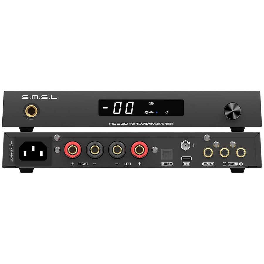 SMSL AL200, amplificatore Hi-Fi,MA5332MS stereo D class Amplifier Chip,potenza di uscita 165W,uscita amplificatore auricolare integrato,XMOS 16 core XU-316,7 EQ regolabile,con telecomando (nero)