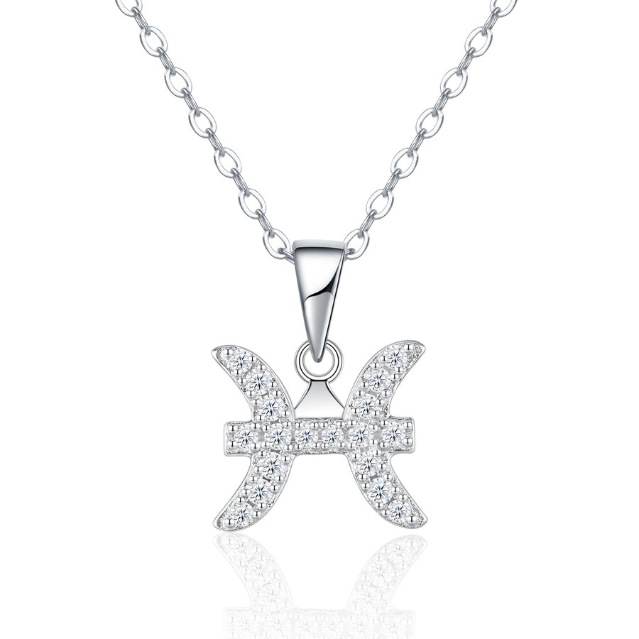 S925 Sterling Silver Pisces Necklace For Women D Color VVS1 Moissanite Zodiac Pendant With GRA Certificate, 3.2g Platinum Plated Astrology Jewelry, Perfect Birthday & Anniversary Gift Box Set For He