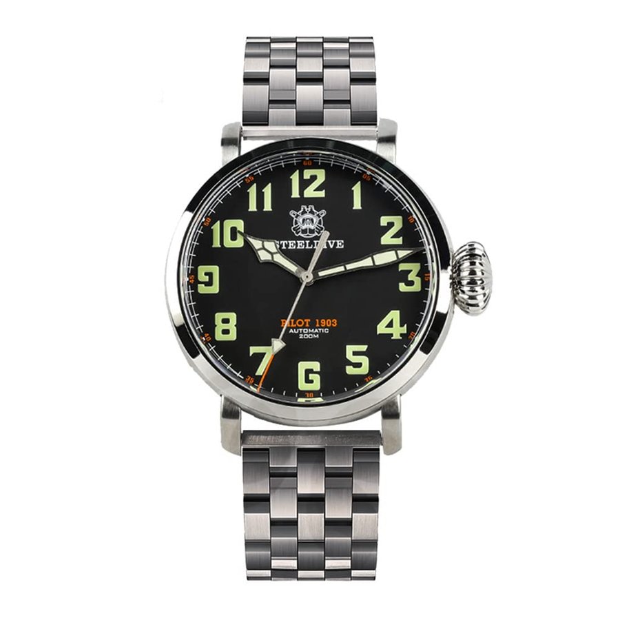 STEELDIVE SD1903 Diver NH35 Orologio meccanico automatico da uomo in acciaio inossidabile C3 luminoso vetro zaffiro orologio da polso, cinturino in acciaio, subacqueo, meccanico, Cinturino in acciaio,