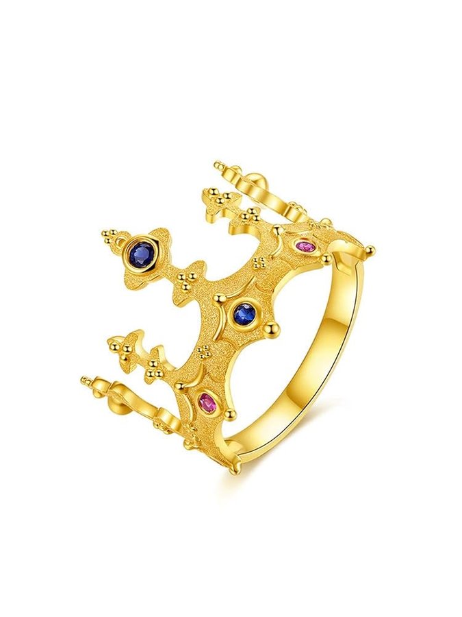 Anello in oro giallo 18 k, da donna, con zaffiro rubino, rotondo, misura 6,75-25, Oro giallo 18 carati, Zaffiro Rubino,