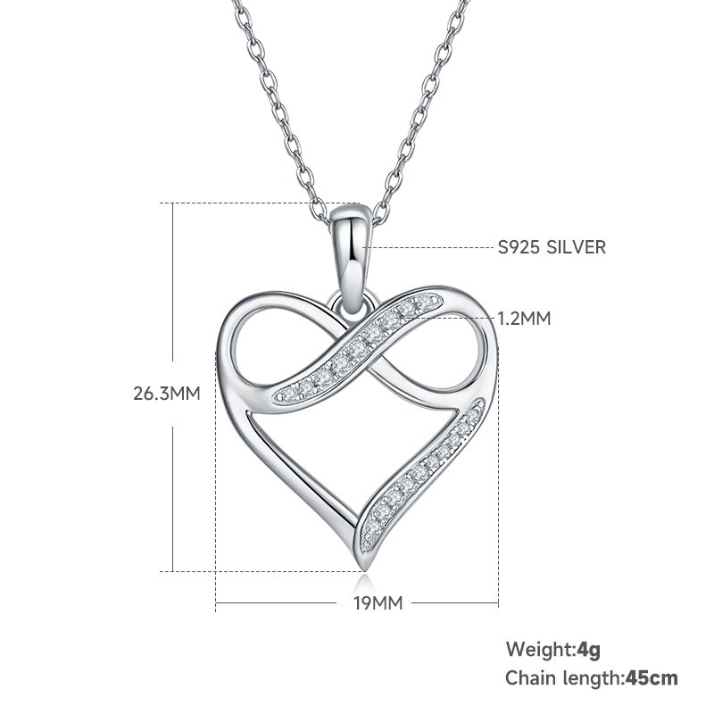 4g S925 Sterling Silver Moissanite Infinity Heart Necklace 45cm 19 Stone Pendant With GRA Certificate, Platinum Plated Romantic Jewelry Gift Box Set For Women