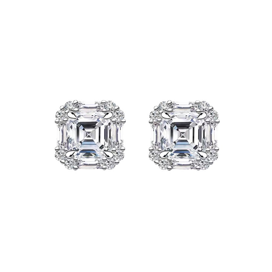 S925 Sterling Silver Halo Stud Earrings, 6mm D-VVS1 Asscher Cut Moissanite, Platinum Plated 2.6g Women's Jewelry Gift Box