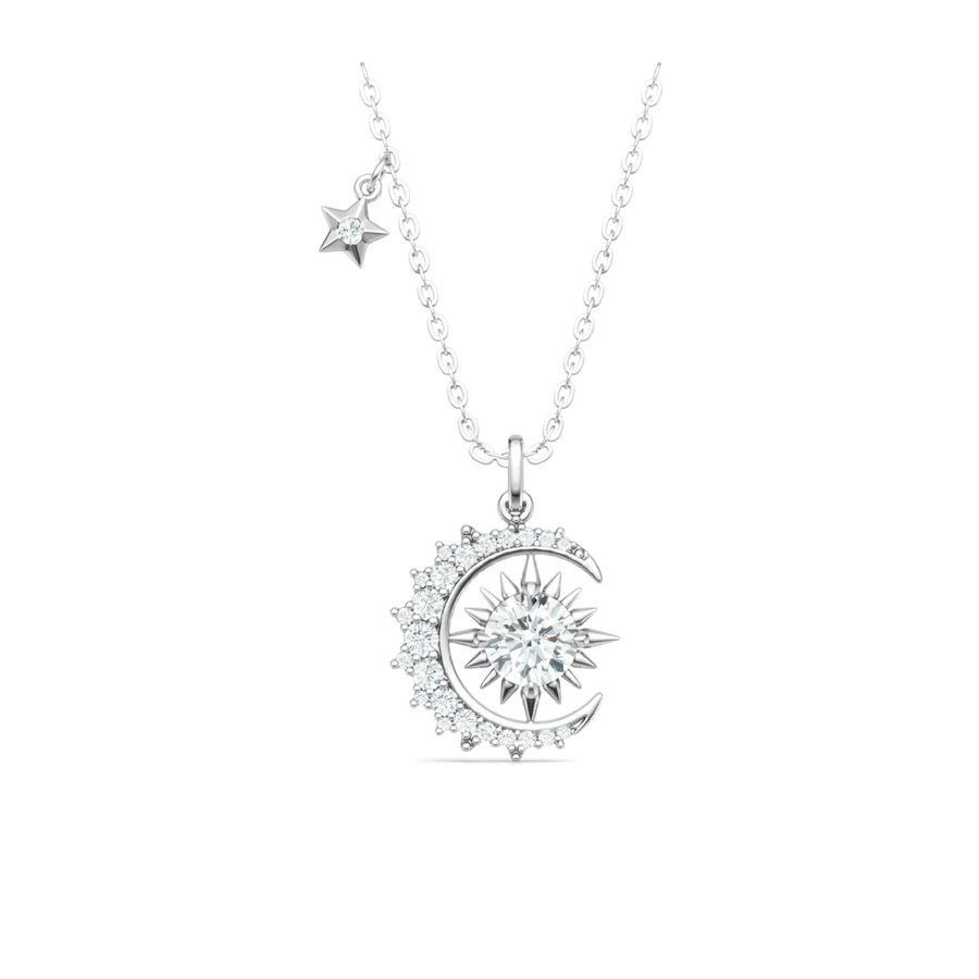 S925 Silver 1ct Moissanite Moon Star Necklace, D VVS1 Celestial Pendant, 40&5cm, GRA