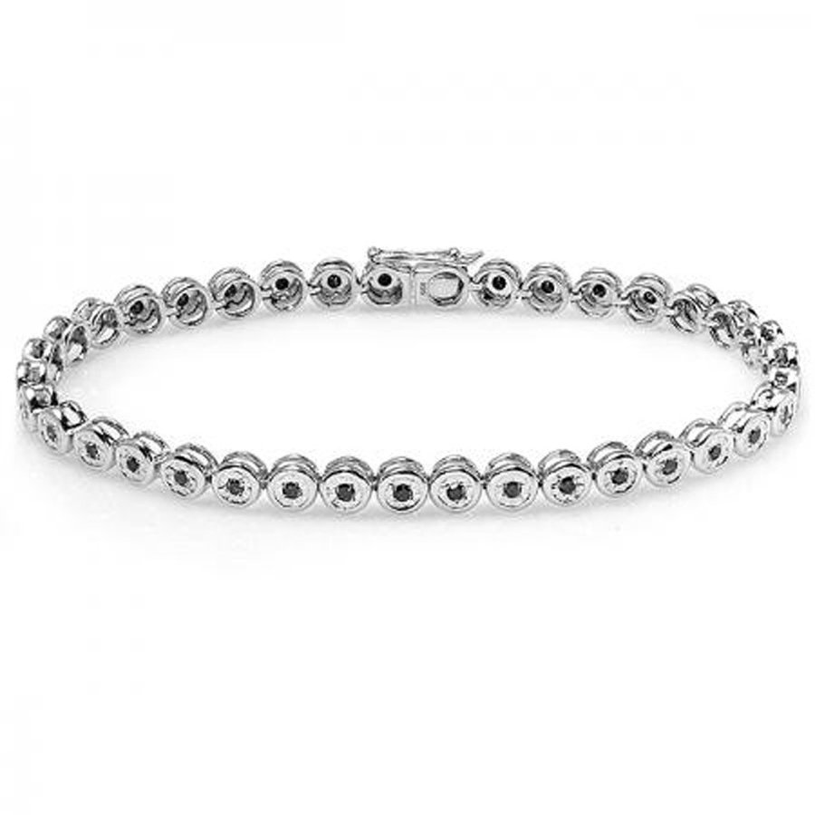 0.95 carati (Ctw) in argento Sterling vero diamante nero taglio rotondo da donna bracciale tennis 1 ct