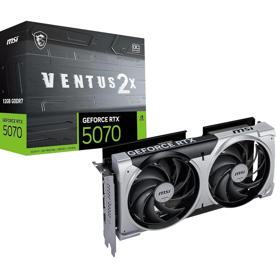 MSI GeForce RTX™ 5070 12G VENTUS 2X OC Scheda Video – GDDR7, 28Gbps, PCIe 5.0, HDMI 2.1, DP 2.1, 6144 CUDA Cores, 192-bit, Torx FAN 5.0, Zero Frozr, Afterburner, Metal Backplate, 650W PSU raccomandato