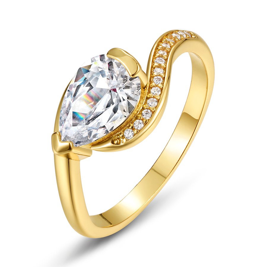 S925 Silver Gold Plated 6x9mm Pear Cut Moissanite Ring Wave Bypass Half Bezel US Size 6-9 D Color VVS1 GRA Certified Gift Box