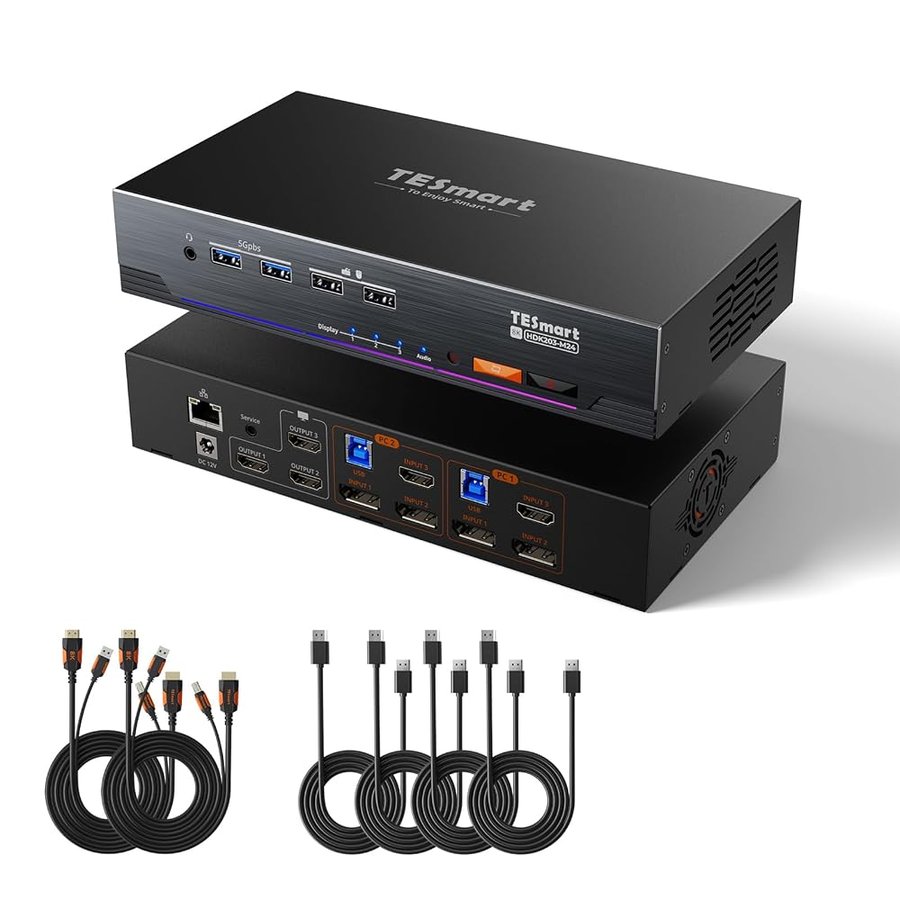 TESmart Switch KVM Triple Monitor 8K HDMI DP Switch 2 Computer 3 Monitor