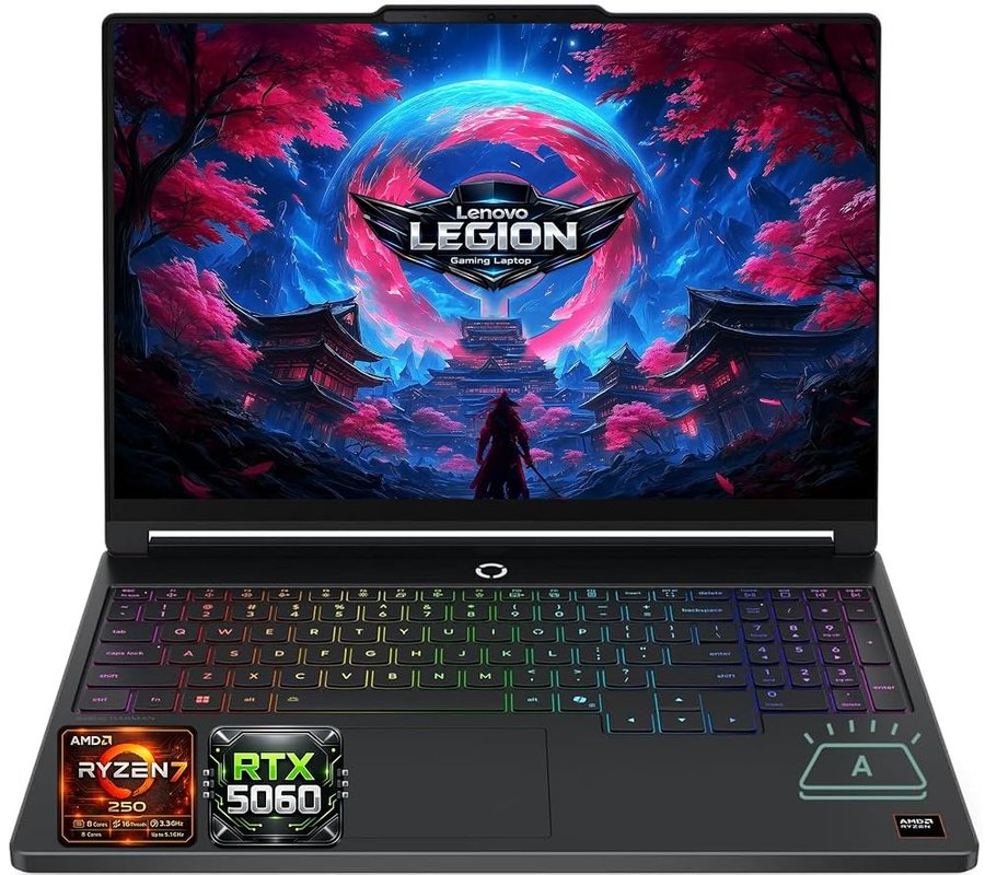 Lenovo Legion 5a Gaming Laptop, AMD Ryzen 7 250, GeForce RTX 5060, 15.3" WQXGA (2560x1600) 165Hz OLED, 32GB DDR5 RAM, 1TB SSD, Wi-Fi 7, Ethernet, HDMI, USB-C, RGB retroilluminato, Win 11 Home, nero