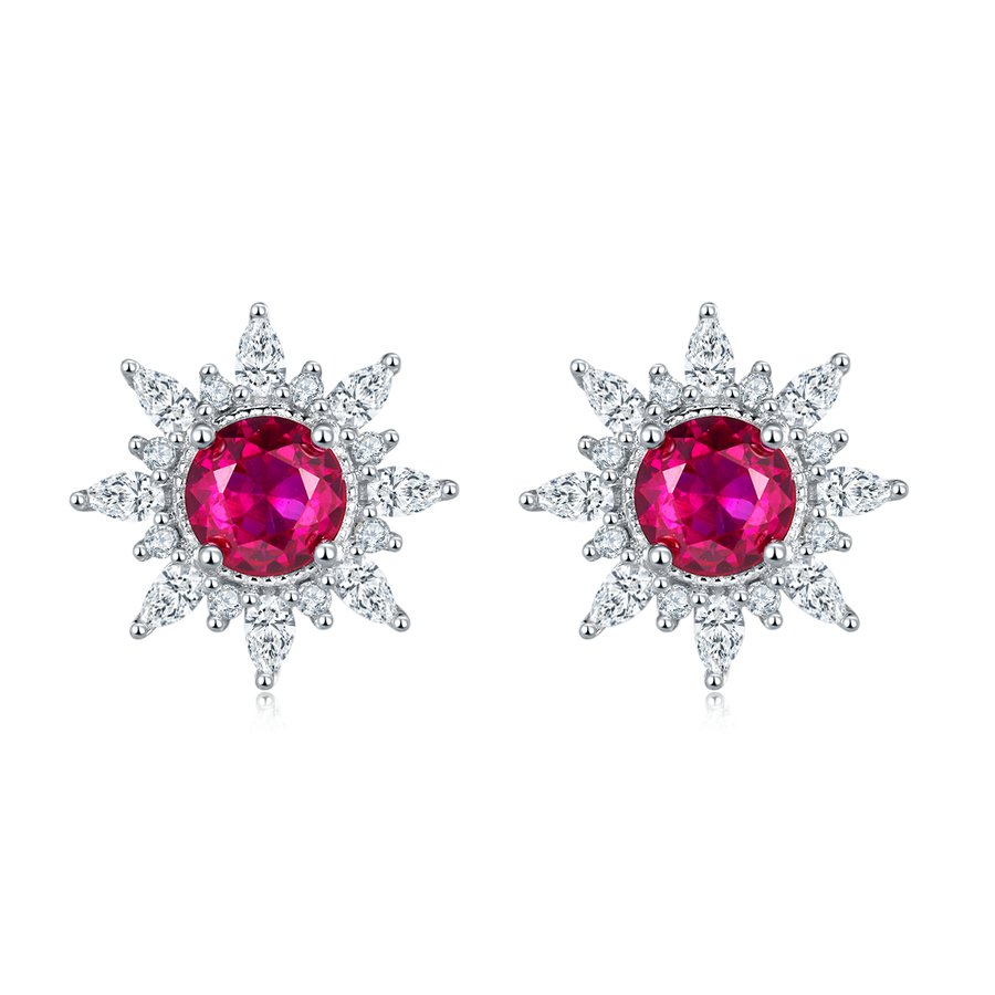 S925 Silver 2.6g Star Design Lab-Created Ruby Stud Earrings, 0.5ct 5mm, Pair