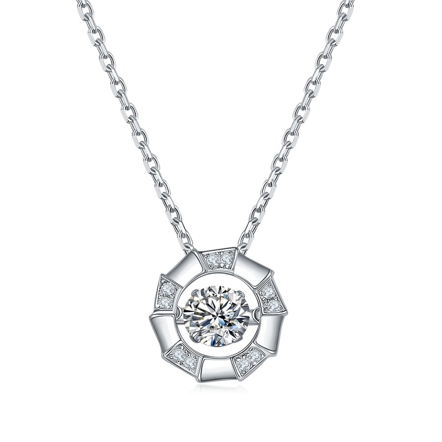 S925 Sterling Silver 0.5ct D Color VVS1 Moissanite Circular Hollow Necklace 45cm Platinum Plated GRA Certified Gift Box