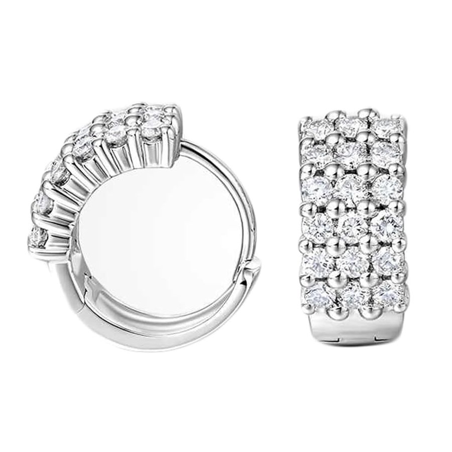 Hoop Earrings - Orecchini da donna, misura grande, 3 file di lusso, con taglio rotondo, diamanti e oro bianco