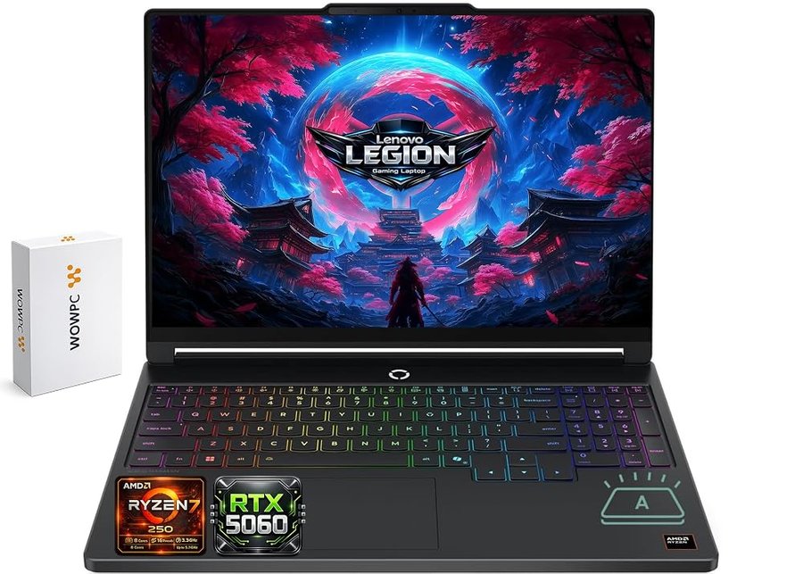 Lenovo Legion 5a Gaming Laptop, AMD Ryzen 7 250, GeForce RTX 5060, 15.3" WQXGA (2560x1600) 165Hz OLED, 32GB DDR5 RAM, 1TB SSD, Wi-Fi 7, RGB retroilluminato, Win 11, nero, con unità portatile 500GB