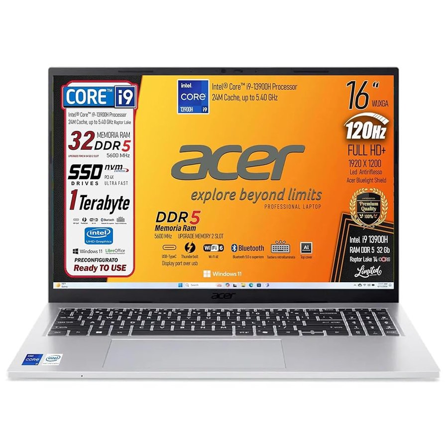 Acer Notebook Intel Core i9 13900H 13Th, RAM DDR5 32GB, SSD PCIe NVMe 1TB