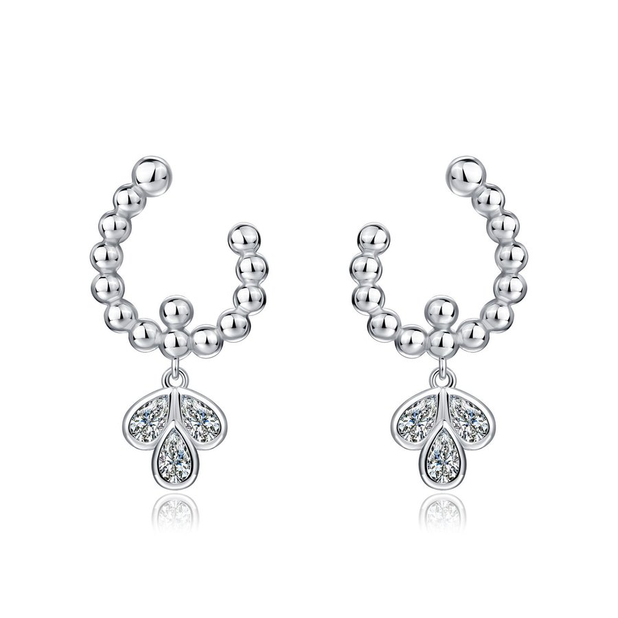 S925 Sterling Silver Beaded Hoop Earrings, Pear Cut D-VVS1 Moissanite Dangle, Platinum Plated 4.6g Women's Jewelry Gift Box Set