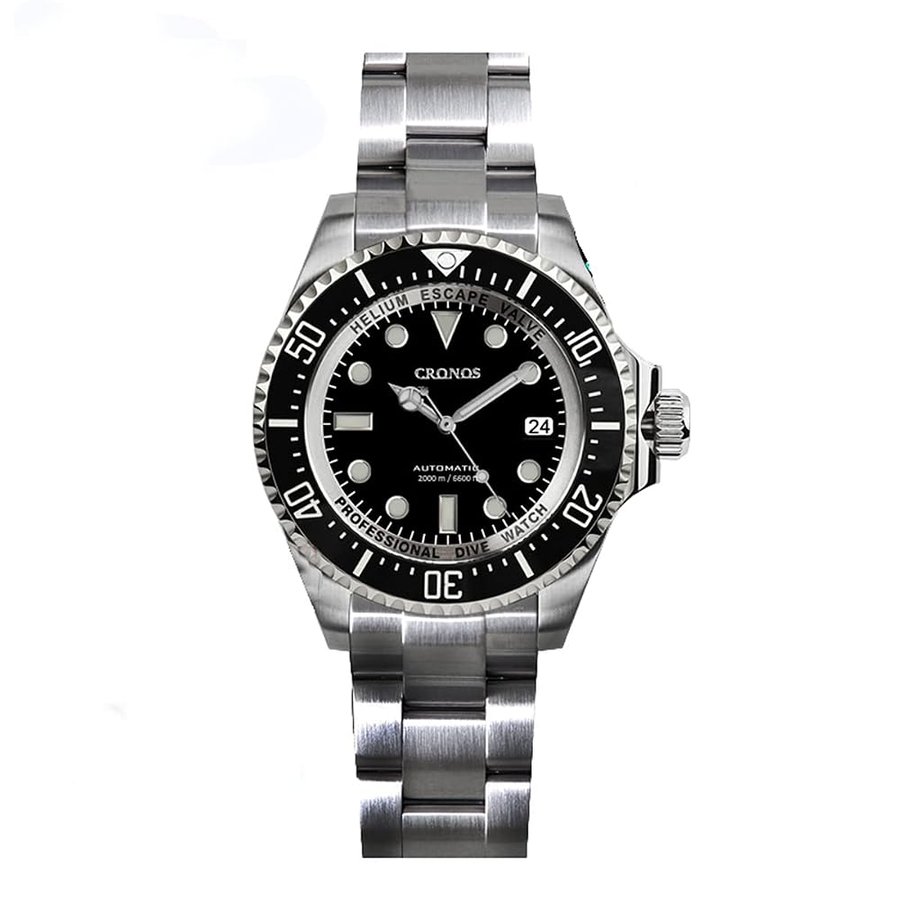 Cronos Orologio da polso subacqueo automatico in acciaio inossidabile fino a 2000 metri di resistenza all'acqua professionale, colore 3,, Colore 3, Bracciale