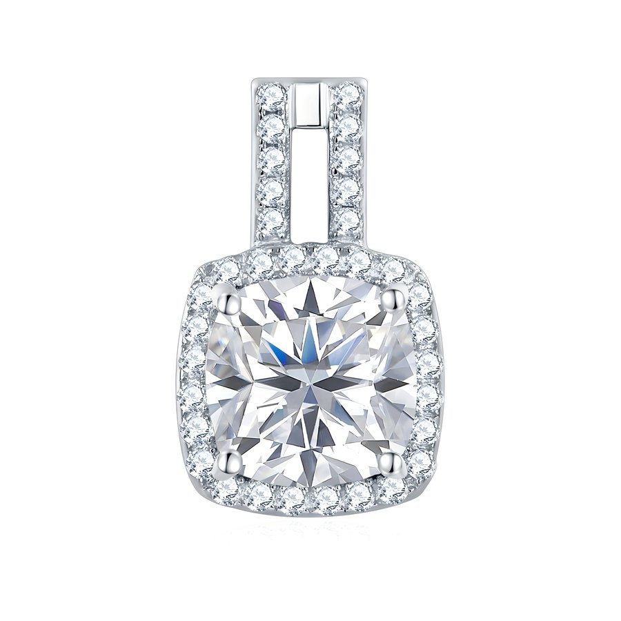 S925 Sterling Silver 7x7mm Cushion Cut Moissanite Stud Earrings  Double Bar Halo Drop Earrings With GRA Certificate Platinum Plated Jewelry Gift Box Set
