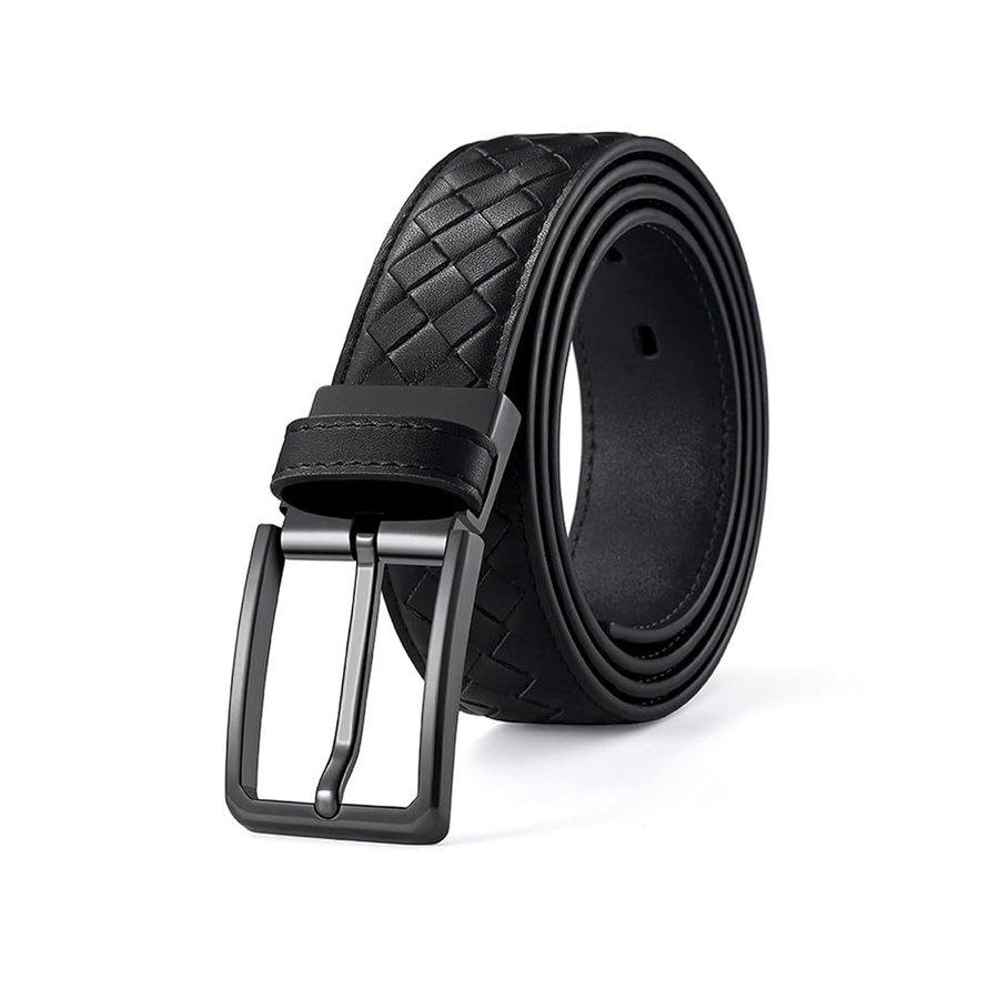 Cintura Intrecciata Uomo in Vera Pelle Cinta con Fibbia per Jeans Pantaloni Abiti Artigianale Classica Casual Belt Elegante di Moda da Ragazzo Primavera Estate,Nero,120CM/47.3''