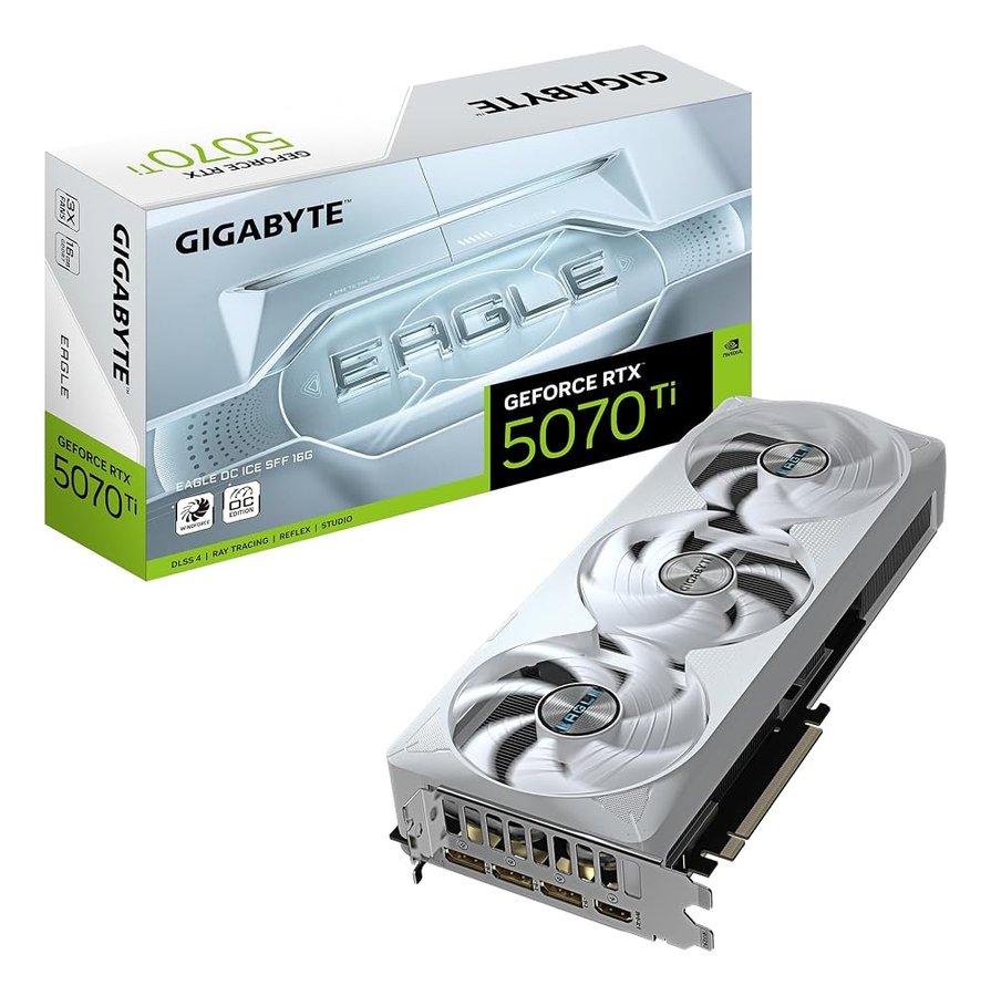 Gigabyte GeForce RTX 5070 Ti EAGLE OC ICE SFF 16G Scheda Grafica - 16GB GDDR7, 256 bit, PCI-E 5.0, 2542 MHz Core Clock, 3 x DP 2.1a, 1 x HDMI 2.1b, NVIDIA DLSS 4, GV-N507TEAGLEOC ICE-16GD