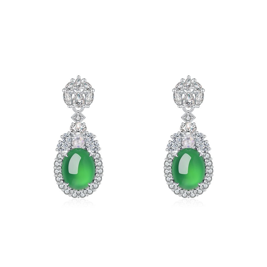 S925 Sterling Silver Dangle Earrings 10x8mm Oval Green Chrysoprase, Platinum Plated Elegant Drop Earrings For Women With Fashion Gift Box