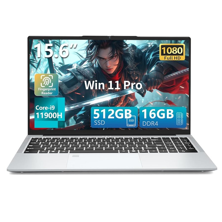 PC Portatile Core i9-11900H, 15,6 Pollici Win 11 Notebook 16GB RAM 512GB SSD, Gaming Laptop Iris Xe GPU, 1920*1080 IPS Schermo, Tastiera Retroilluminata+Sblocco Impronta Digitale, Type-C/RJ45/BT5.2