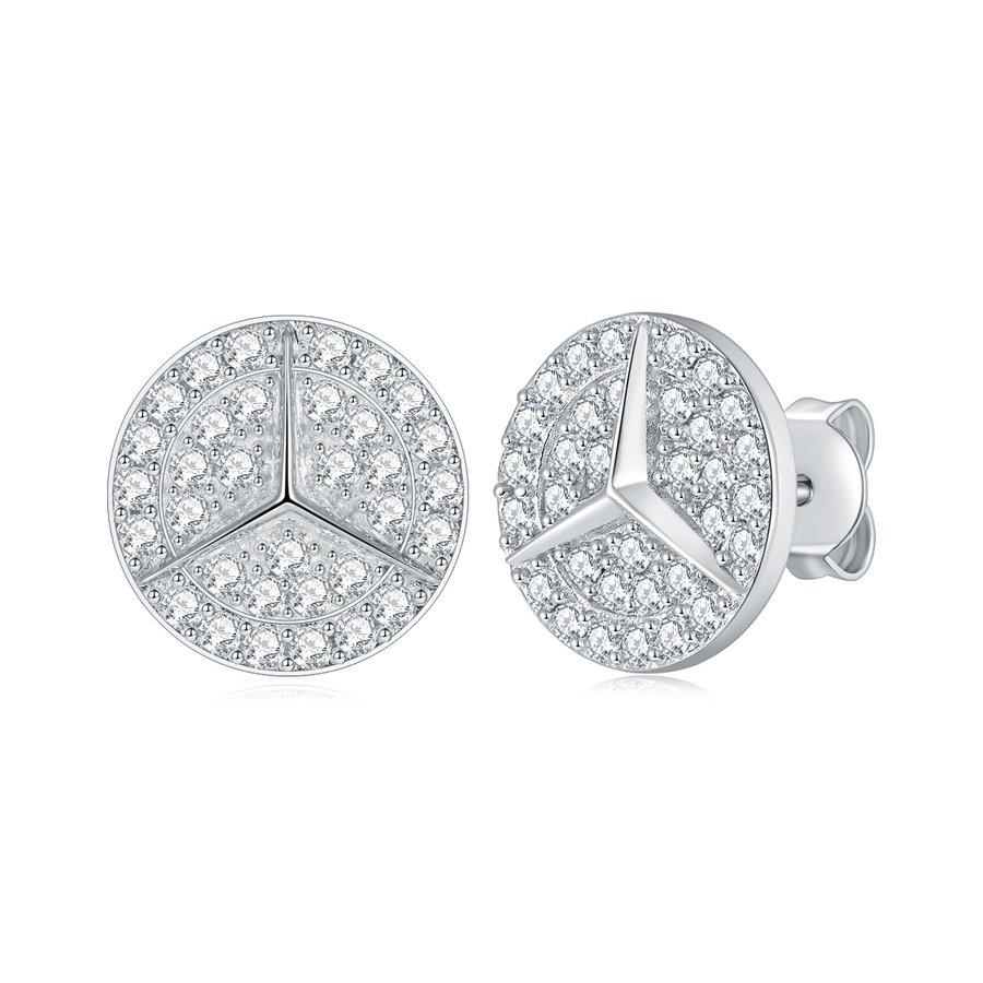 S925 Sterling Silver Moissanite Stud Earrings  Round Pave Three Pointed Star Geometric Design With GRA Certificate Platinum Plated Gift Box Set For Women Or Men