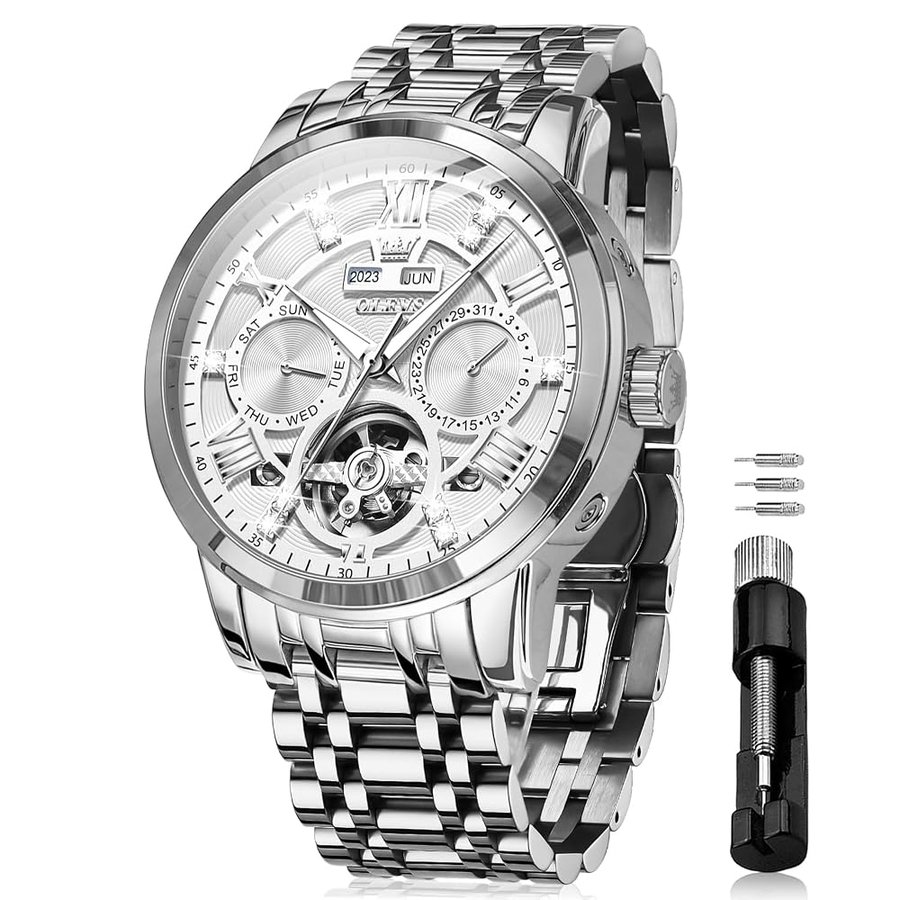 Orologio da uomo automatico a carica automatica Orologio da uomo di moda di lusso impermeabile in acciaio inossidabile orologi per gli uomini scheletro Tourbillon Nessuna batteria Data Giorno