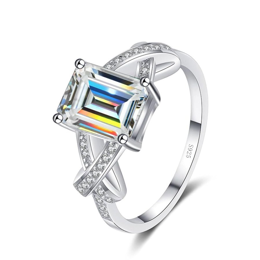 Anello con diamante, Fede nuziale in moissanite con taglio smeraldo da 3 ct for donna D Colore VVS1 Anello diamante bianco/verde/rosa Anelli di fidanzamento anniversario in for certificato(White,7)