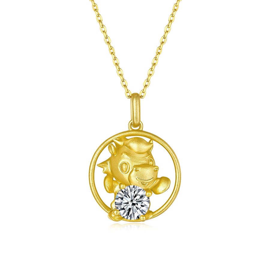S925 Silver Gold Plated 1ct D Color VVS1 Moissanite Ox Necklace 5g Chinese Zodiac Benmingnian Gift GRA Certified Gift Box