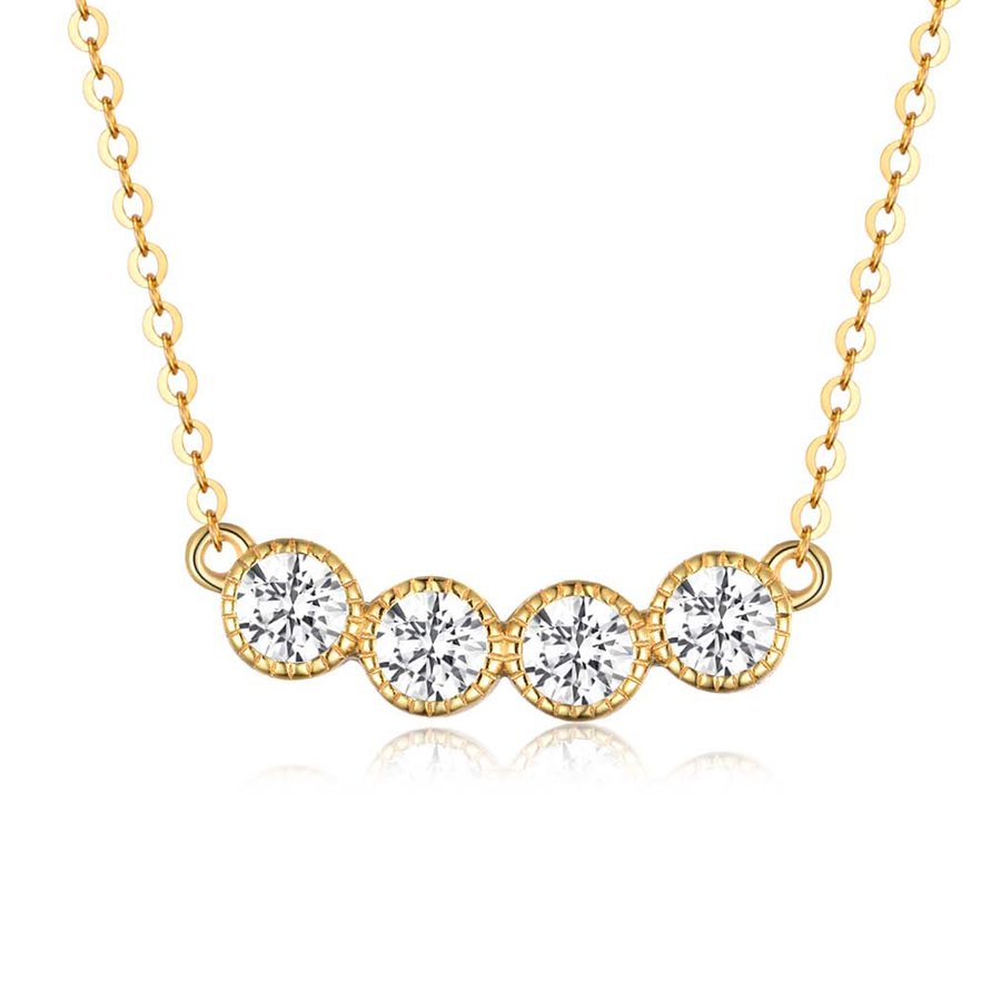S925 Silver Gold Plated 4-Stone Bezel Moissanite Necklace 47cm D Color VVS1 GRA Certified Gift Box