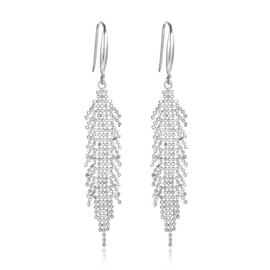 S925 Sterling Silver Tassel Dangle Earrings 59.8mm Long 2g Lightweight Mesh Bead Flowing Design Platinum Gold Rose Gold Plated Gift Box