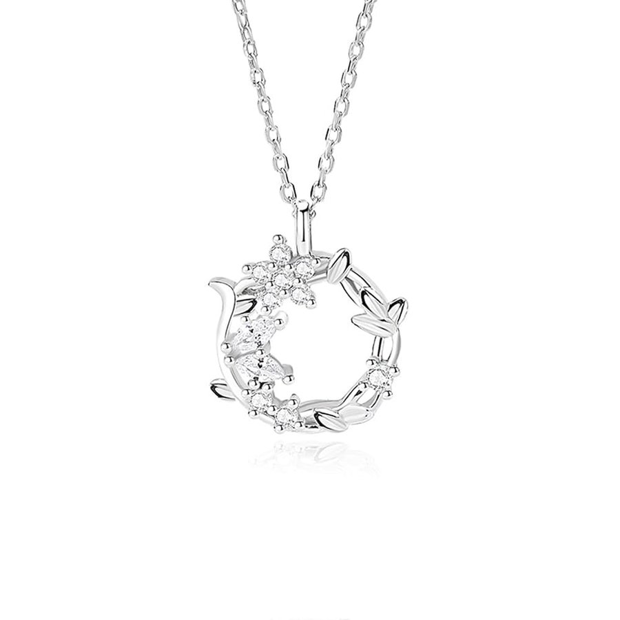 Collana in oro bianco 18 carati con diamante di laboratorio, ciondolo a corona da 45 cm