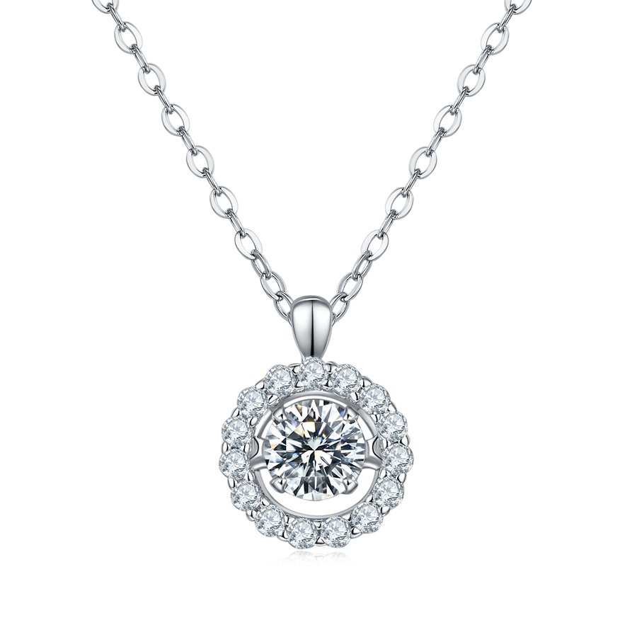 S925 Sterling Silver 0.5ct D Color VVS1 Moissanite Halo Necklace 45cm Platinum Plated GRA Certified Gift Box