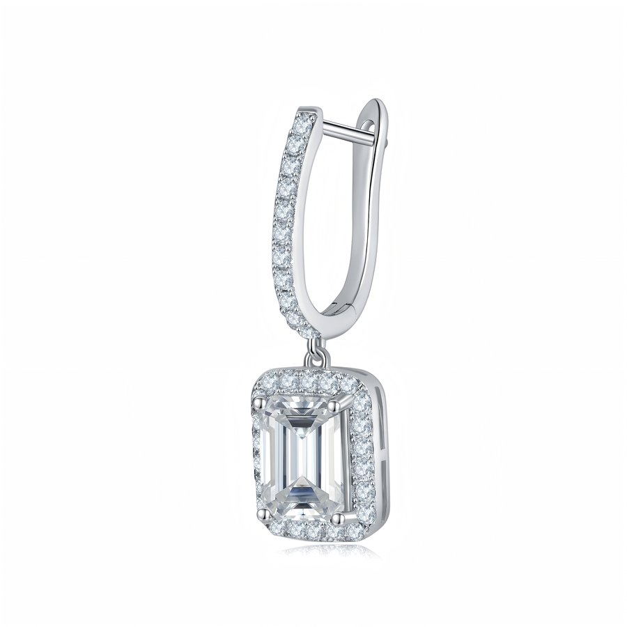 S925 Sterling Silver 6x8mm Emerald Cut Moissanite Halo Hoop Earrings  Platinum Plated Drop Earrings With GRA Certificate Luxury Jewelry Gift Box Set
