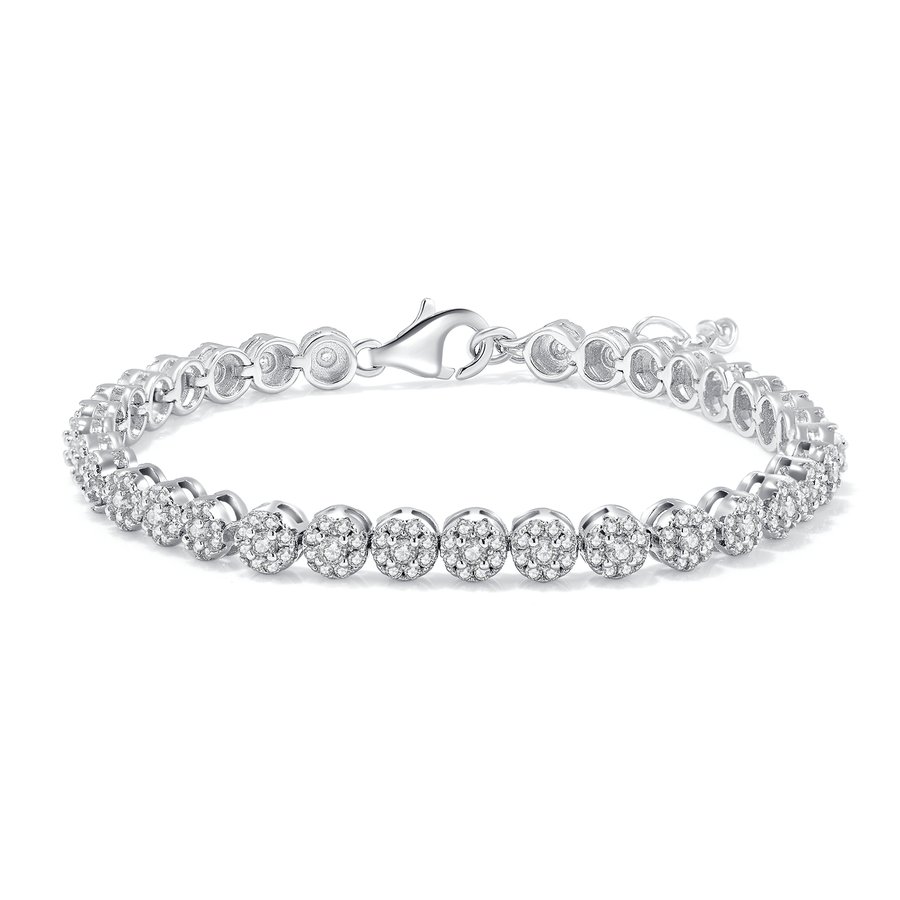 S925 Sterling Silver 2mm Moissanite Cluster Tennis Bracelet 18cm 288pcs D Color VVS1 Platinum Plated GRA Certified Gift Box