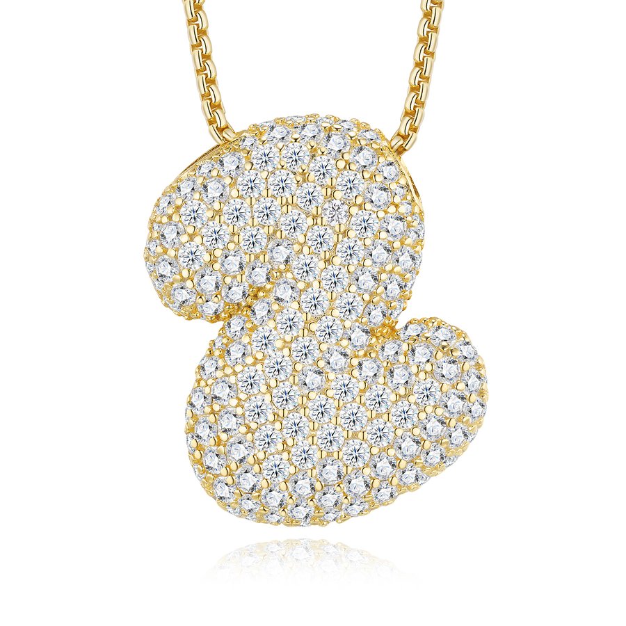 13.62g S925 Gold Plated Bubble Letter Initial Necklace For Women  D Color VVS1 Moissanite Pendant With GRA Certificate, Heavy Solid Jewelry Gift Box Set A-Z