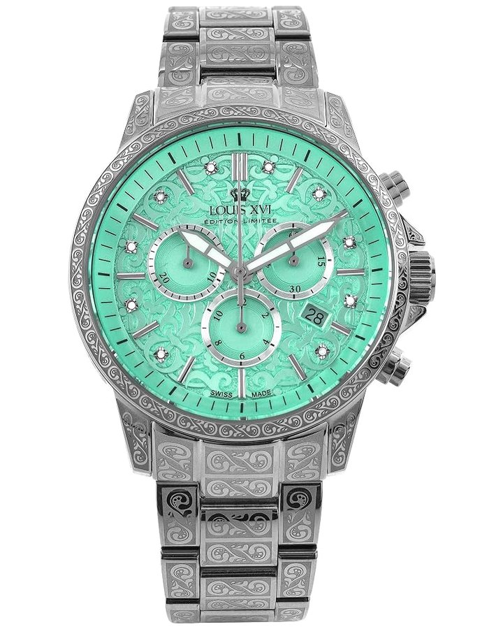 Palais Royale 2.0 1825 - Ø 43 mm - Orologio da uomo - Impermeabile - Cinturino Argento - Quadrante Minty Green con diamanti - Movimento al quarzo svizzero