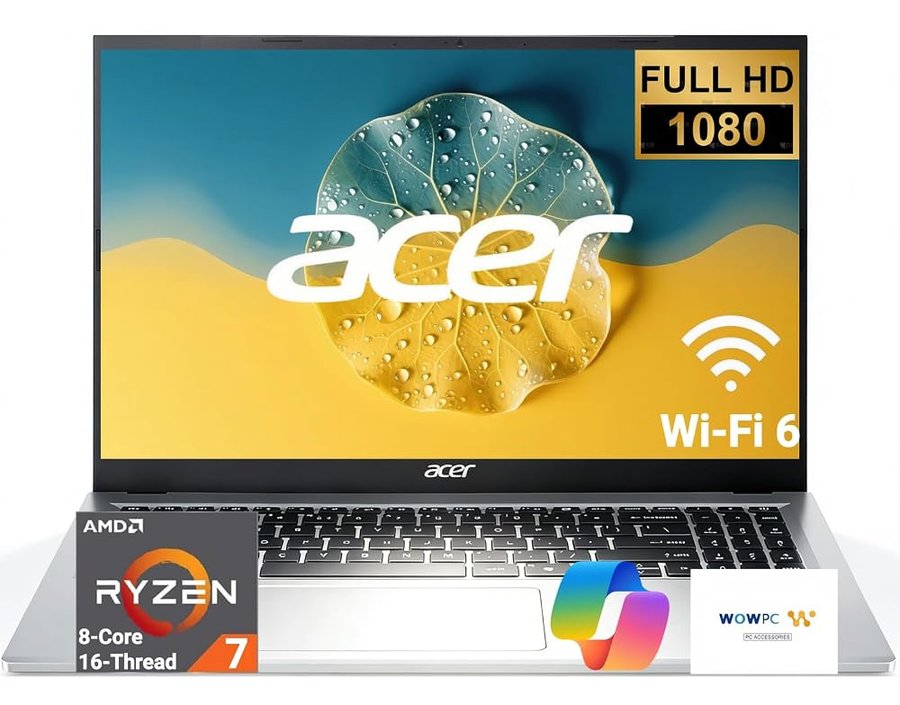 acer Computer portatile Aspire 3 | CPU AMD Ryzen 7 7730U (Beat Intel i7-1365U) | Display FHD da 15,6 pollici | Tastiera retroilluminata | 16 GB RAM | SSD da 512 GB | Win 11 Pro | Scuola, business e