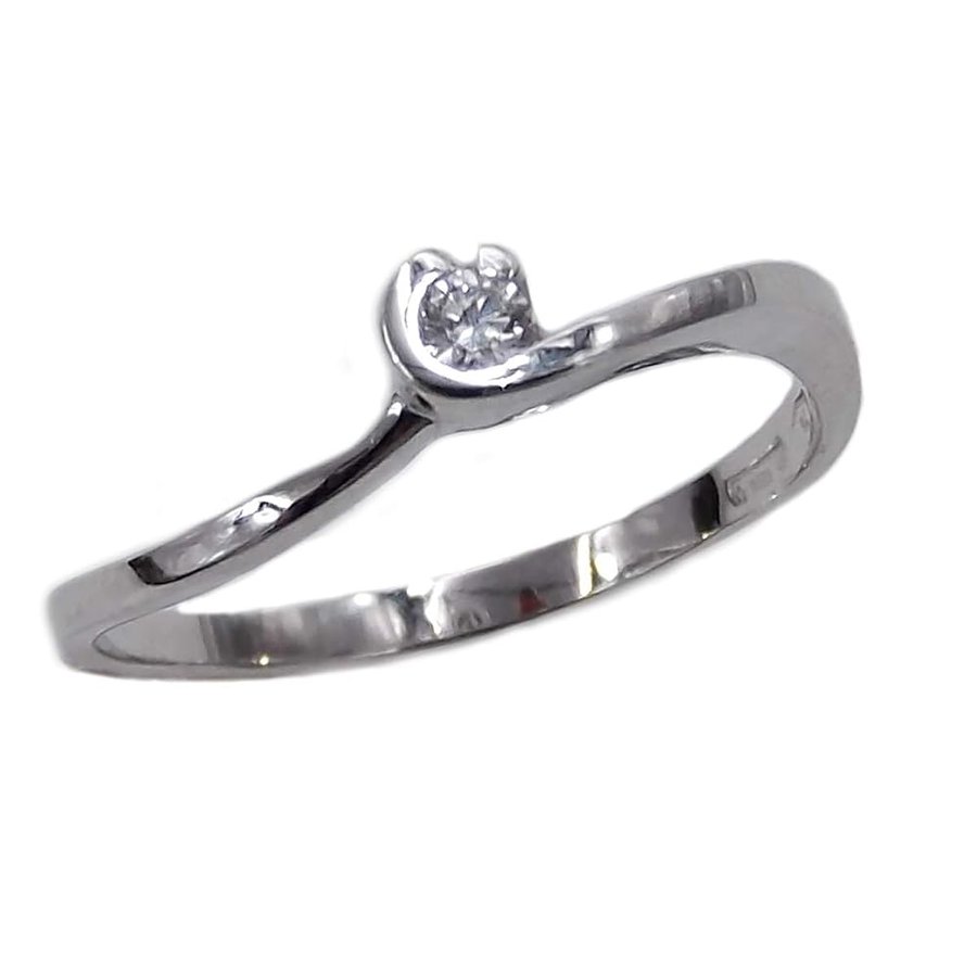 Solitario anello da donna in oro bianco 18 kt. con diamante naturale