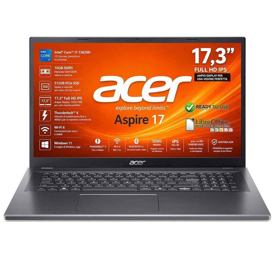 Acer Notebook Aspire 17, Display 17.3" FullHD IPS, i7 13620H, DDR5
