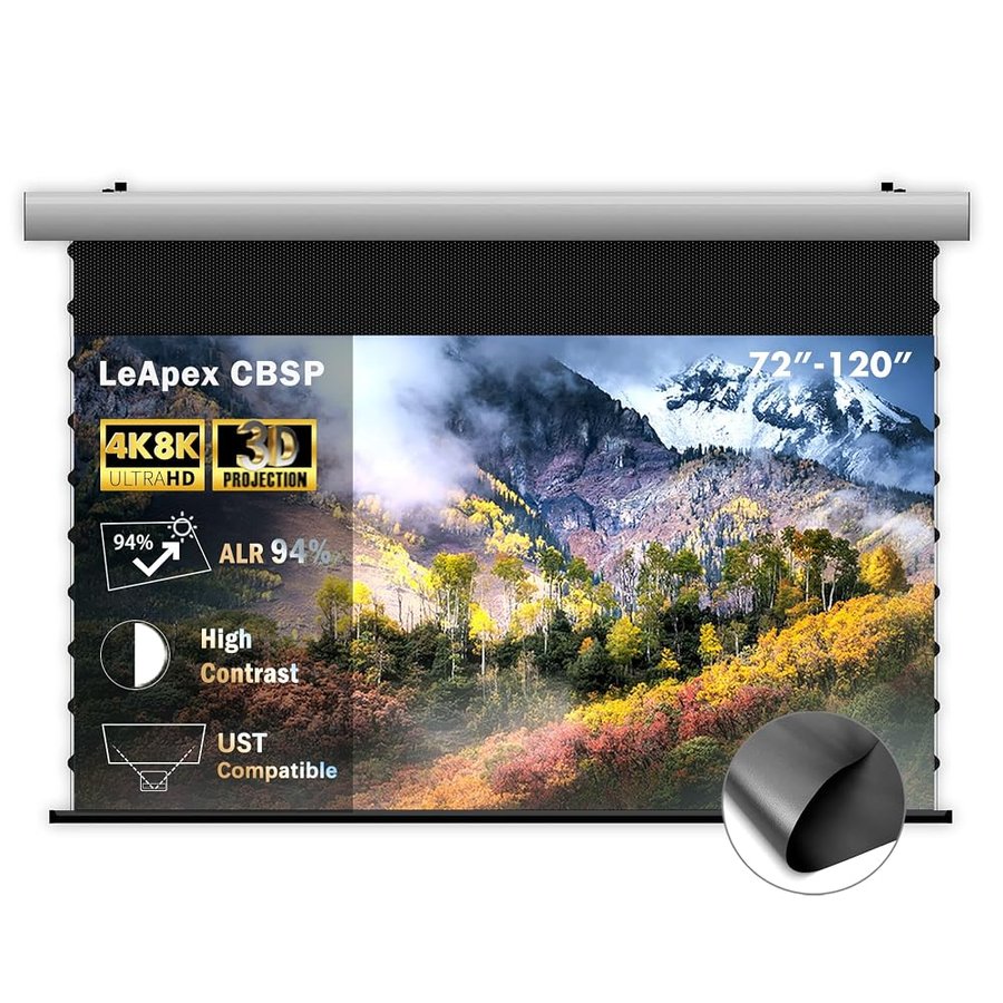 CBSP - Schermo a discesa motorizzato Deluxe, involucro in alluminio bianco 4K/8K, schermo CLR da incasso a soffitto, compatibile con proiettore Lumen fino a 1800 ANSI UST (100")