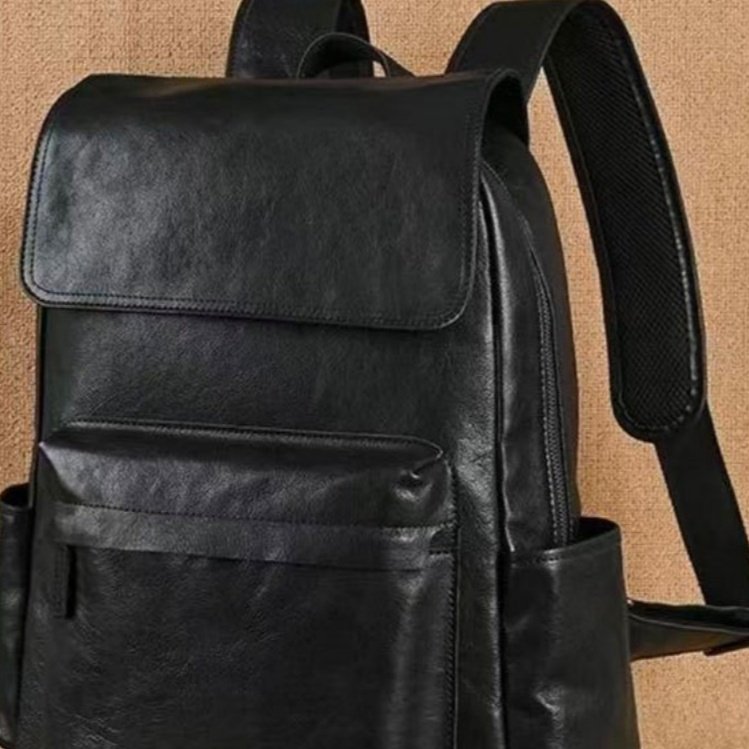 Flip-Top Design Multi-Pocket High-Capacity Commuter Leather Backpack