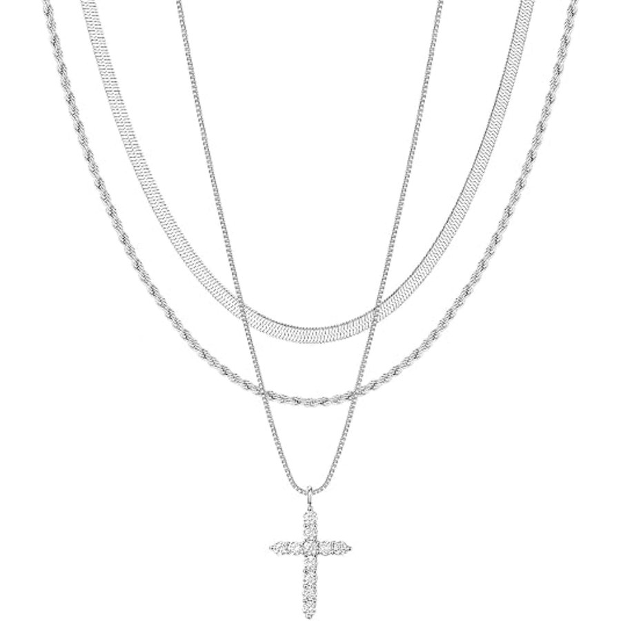 Dainty Cross Necklace For Women & Teen Girls, 14K Gold & Silver Plated Cross Choker, Waterproof Christian Faith Jewelry