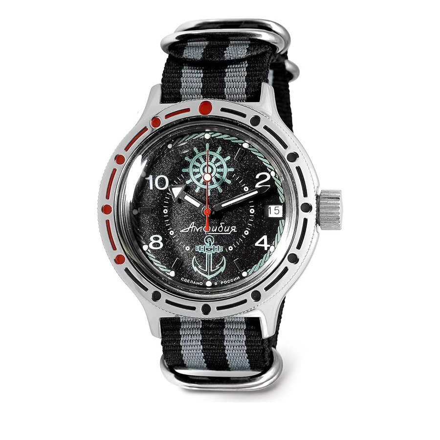 Sea Captain Amphibian Automatico Orologio subacqueo russo a carica automatica | WR 200 m | Moda | Business | Orologi Casual Uomo | Modello 420526, Nero - grigio, Diver, a carica automatica