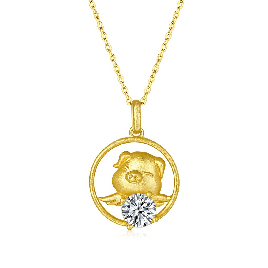 S925 Sterling Silver Gold Plated 1ct Moissanite Chinese Zodiac Necklace 5.2g GRA Certified Gift Box