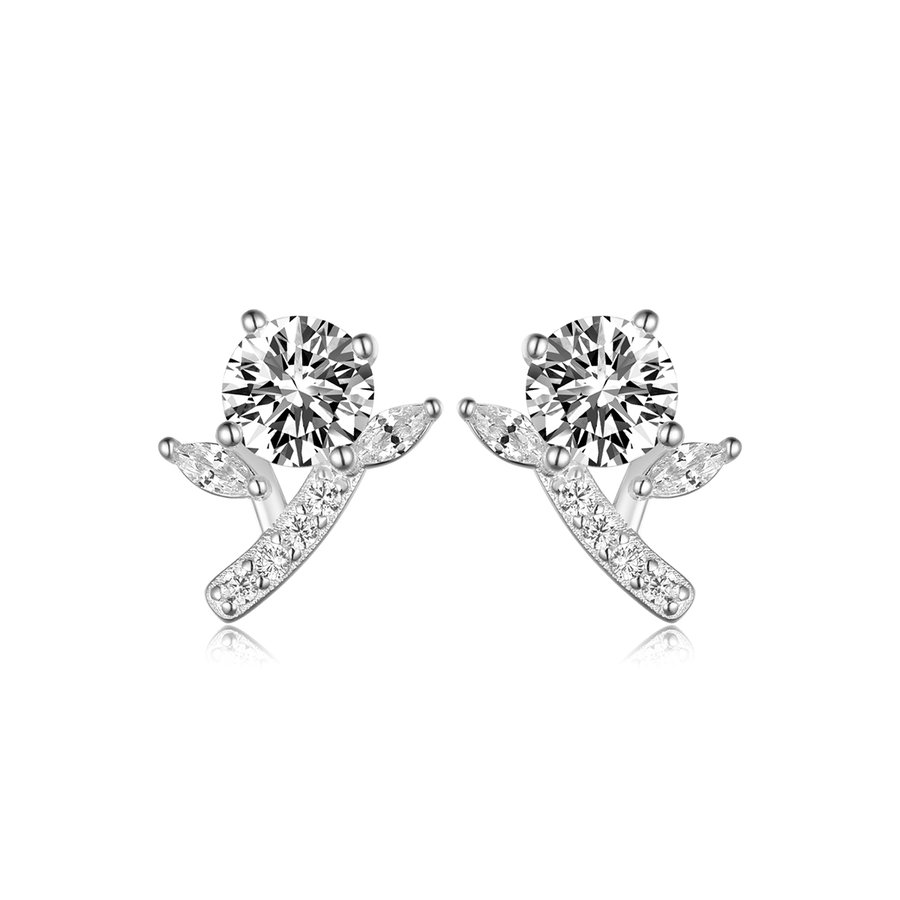 S925 Sterling Silver Flower Branch Stud Earrings, 5mm D-VVS1 Moissanite Leaf Design, Platinum Plated 2g Women's Jewelry Gift Box