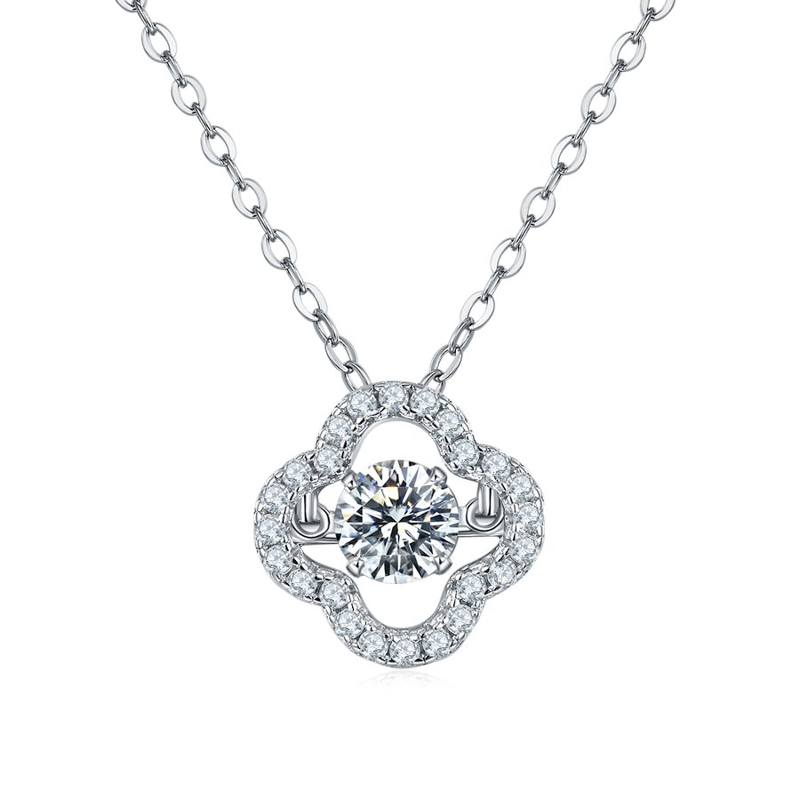 S925 Sterling Silver 0.5ct D Color VVS1 Moissanite Four-Leaf Clover Necklace 45cm Platinum Plated Pave Halo GRA Certified Gift Box